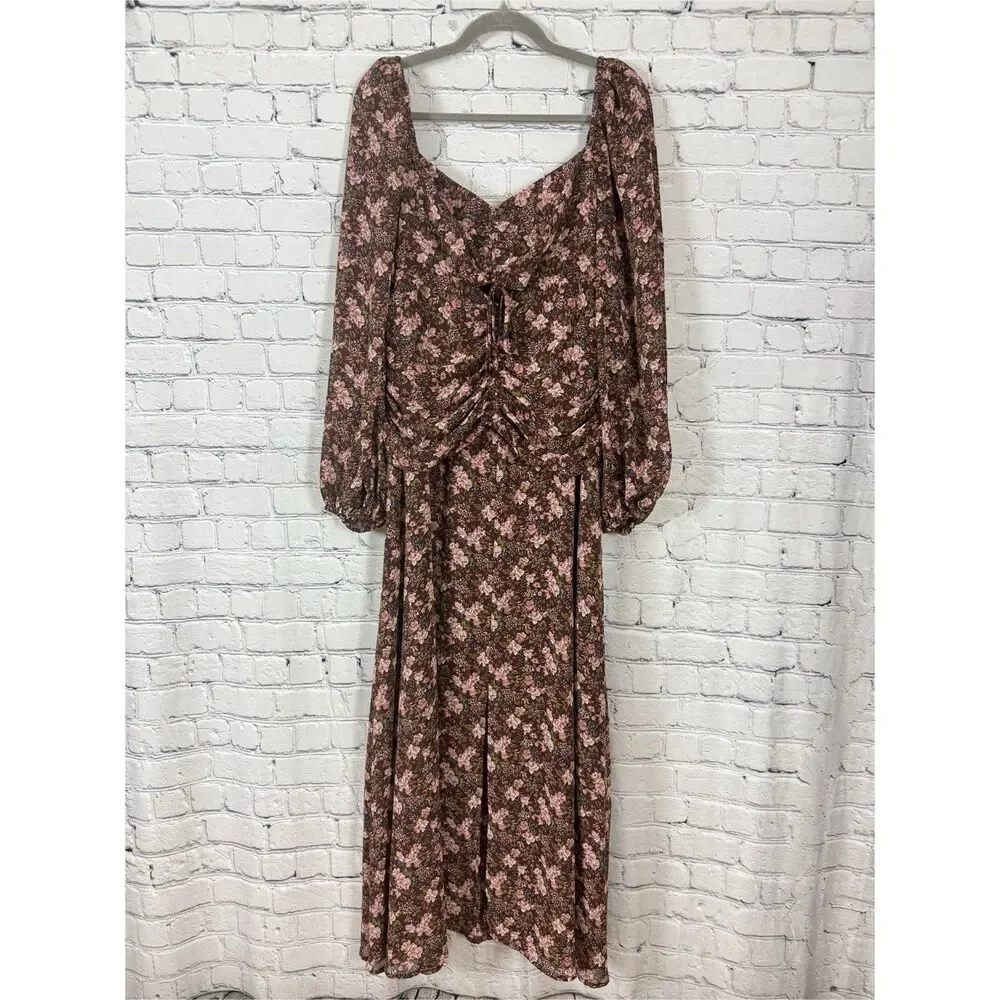 Astr Floral Midi Dress in Brown and Pink - Picture 4 of 14